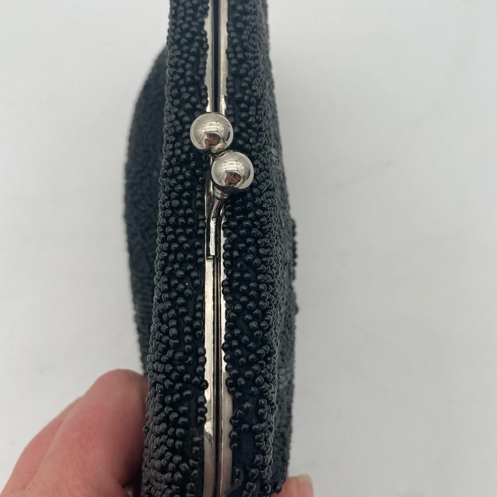 La Regale LTD Black Beaded Convertible Kiss-Lock Evening Clutch Shoulder‎ Bag